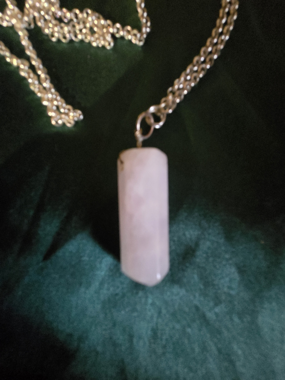 Hand Crafted Rose Quartz Point Pendant Necklace - 30" Stainless Steel Chain
